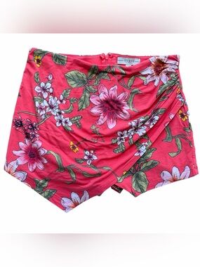 Guess Women’s Medium Coral Tropical Floral asymmetrical Skort Summer Guava